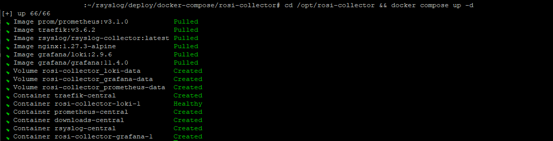 First-time stack start - docker compose up -d